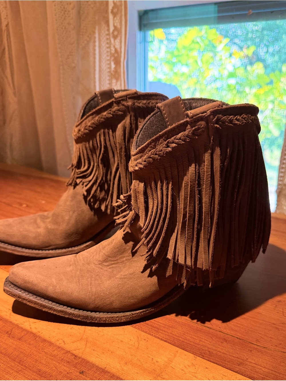LIBERTY Black Brown Suede Fringe Ankle Boots